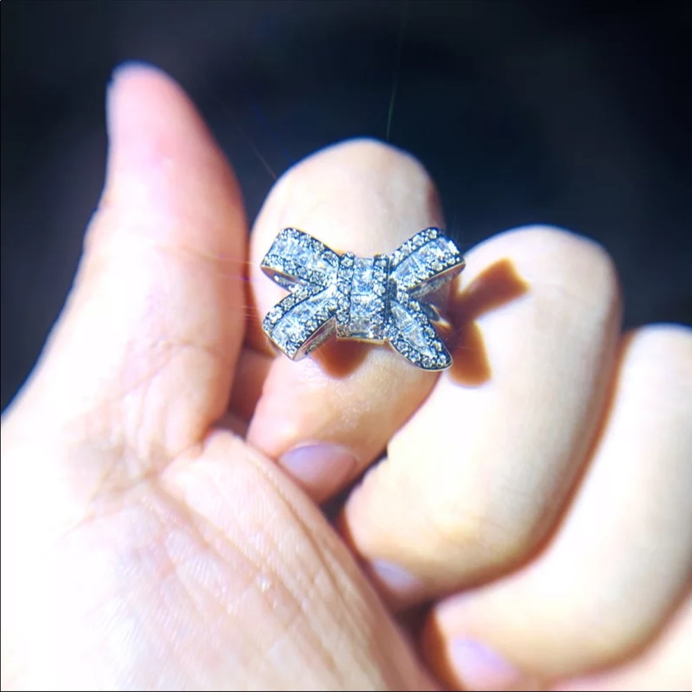 925 silver Sparkling Big Bow Knot Stackable Ring - Picture 6 of 6